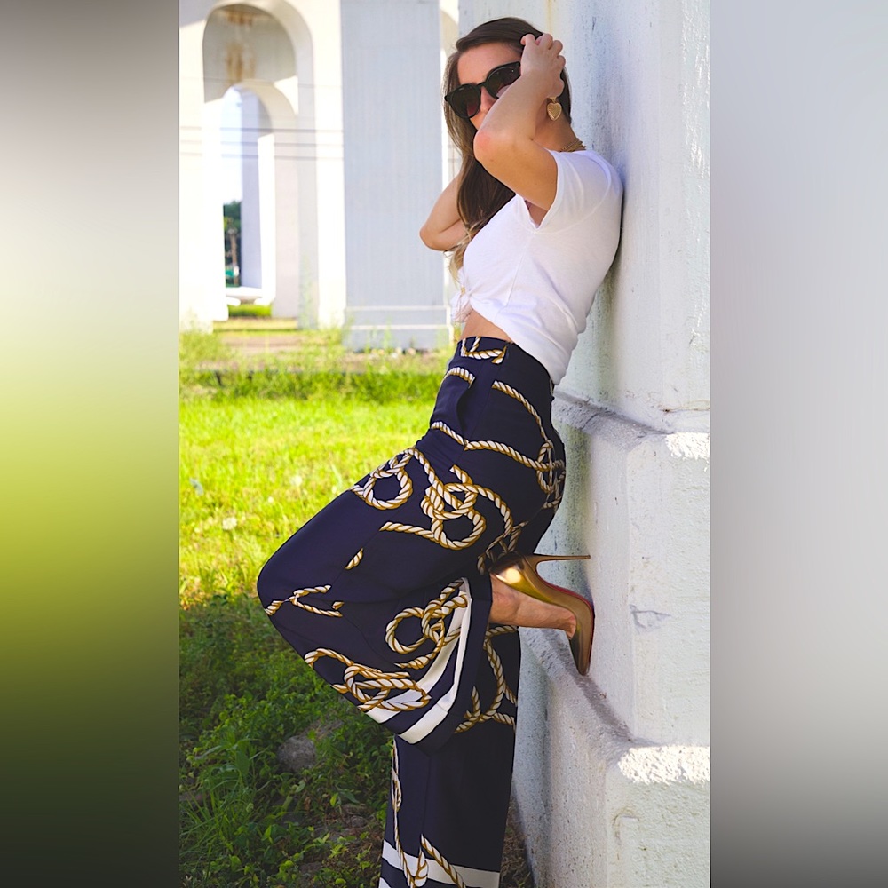 Zara Silky Nautical Wide Leg Pants - XS